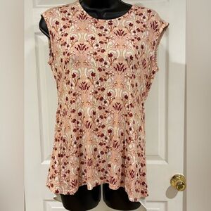 Cute Floral Pink Sleeveless Top small
